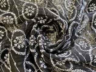GEORGETTE BORDADO PRETO & PRATA
