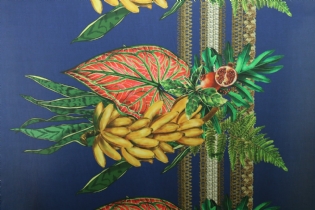 GLOSS TOQUE DE SEDA ACETINADO ESTAMPADO BARRADO FOLHAS & BANANAS