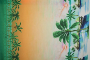 MUSSELINE COM ELASTANO ESTAMPADA BARRADA PAISAGEM COQUEIROS