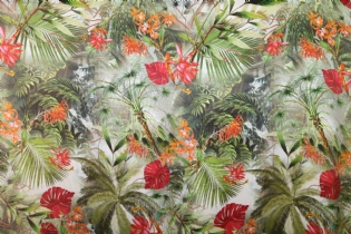 CETIM DE SEDA PURA ESTAMPADO FOLHAGEM