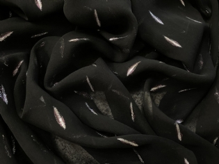 GEORGETTE DE SEDA PURA TRABALHADO PRETO & METÁLICOS