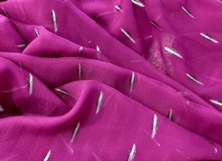 GEORGETTE DE SEDA PURA TRABALHADO FÚCSIA & METÁLICOS
