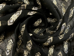 CHIFFON DE SEDA PURA TRABALHADO PRETO & DOURADO (1,25 MT LARGURA)