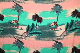 VISCOSE ESTAMPADA PAISAGEM CASA & ONÇA & PÁSSARO