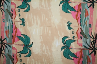 VISCOSE ESTAMPADA BARRADA COQUEIROS & PRAIA BEGE