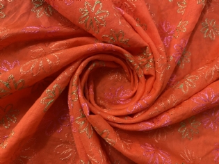 CAMBRAIA DE ALGODÃO BORDADA CORAL