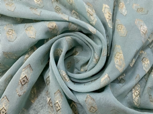 GEORGETTE DE SEDA PURA TRABALHADO VERDE MENTA & DOURADO