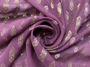 GEORGETTE DE SEDA PURA TRABALHADO UVA & DOURADO