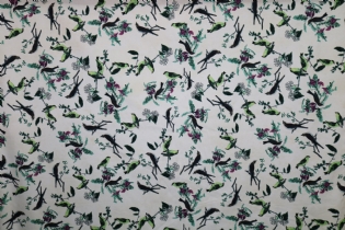 SARJA DE ALGODÃO COM ELASTANO ESTAMPADA PÁSSAROS