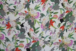 CREPE DE CHINE DE SEDA PURA ESTAMPADO FLORAL ÉTNICO