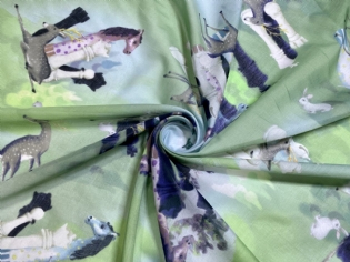 ALGODÃO COM SEDA ESTAMPADO XADREZ & BICHINHOS