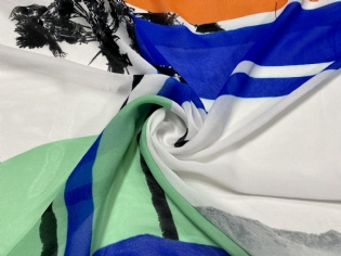 GEORGETTE DE VISCOSE ESTAMPADO PAISAGEM GEOMÉTRICO COQUEIROS