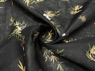 LINHO PURO ESTAMPADO PRIMAVERA PRETO